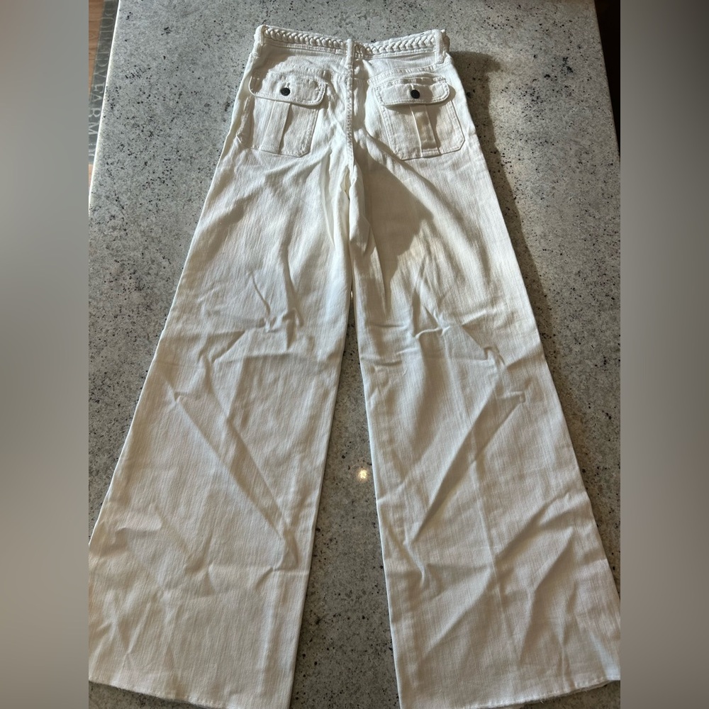 Johnny Was White High Rise Braided Wide Leg Jeans - Picture 5 of 13
